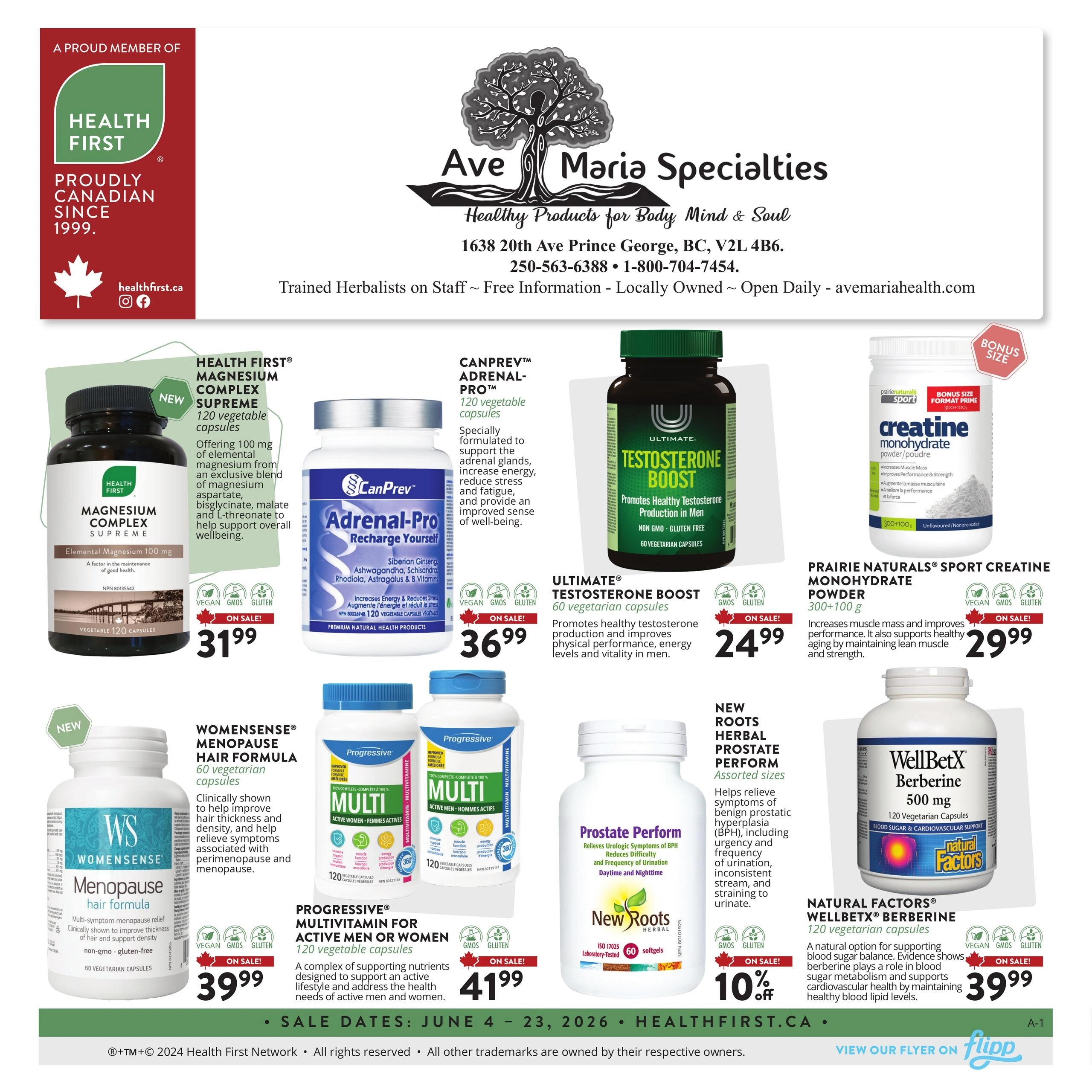 Ave Maria Specialities flyer page 1