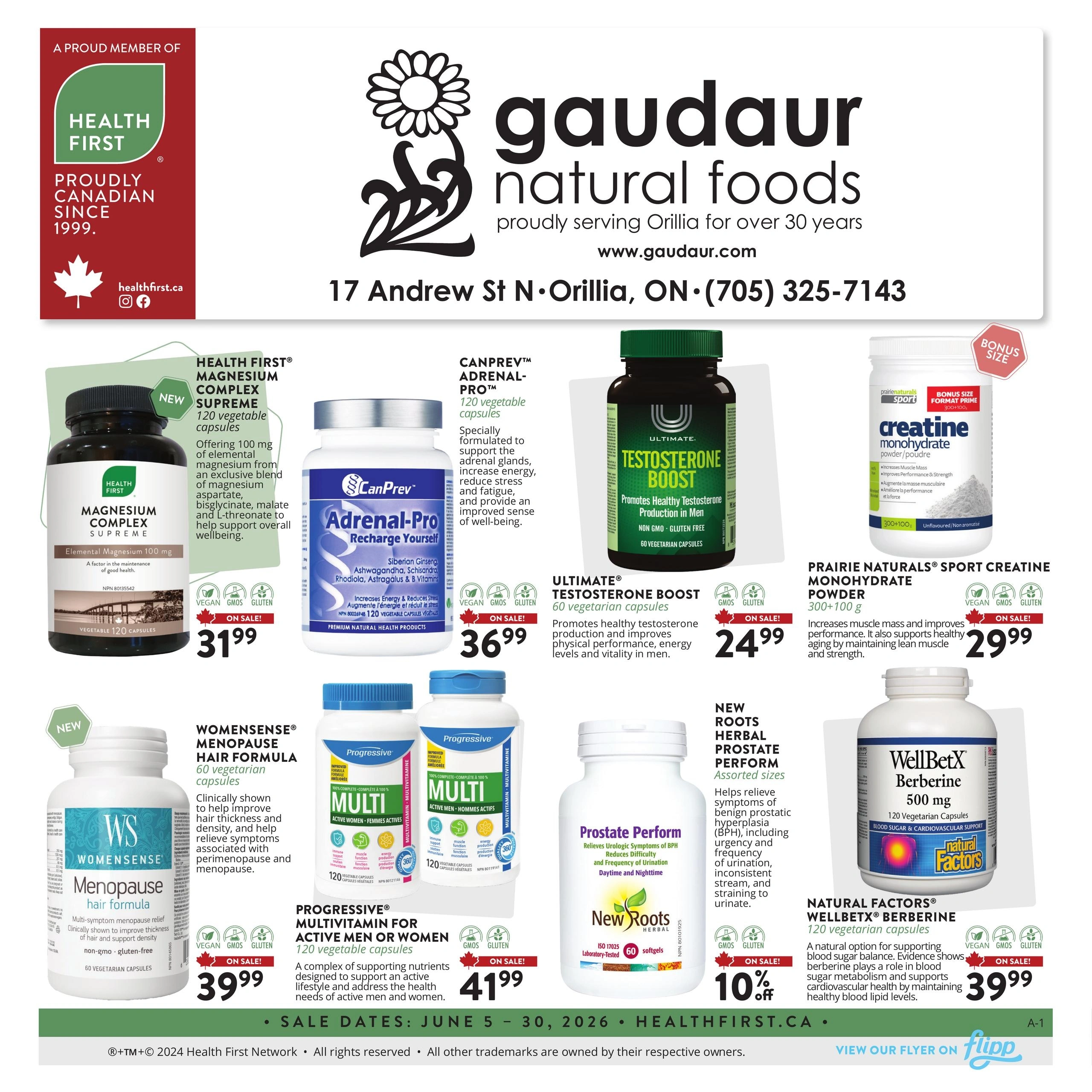 Gaudaur Natural Foods flyer page 1