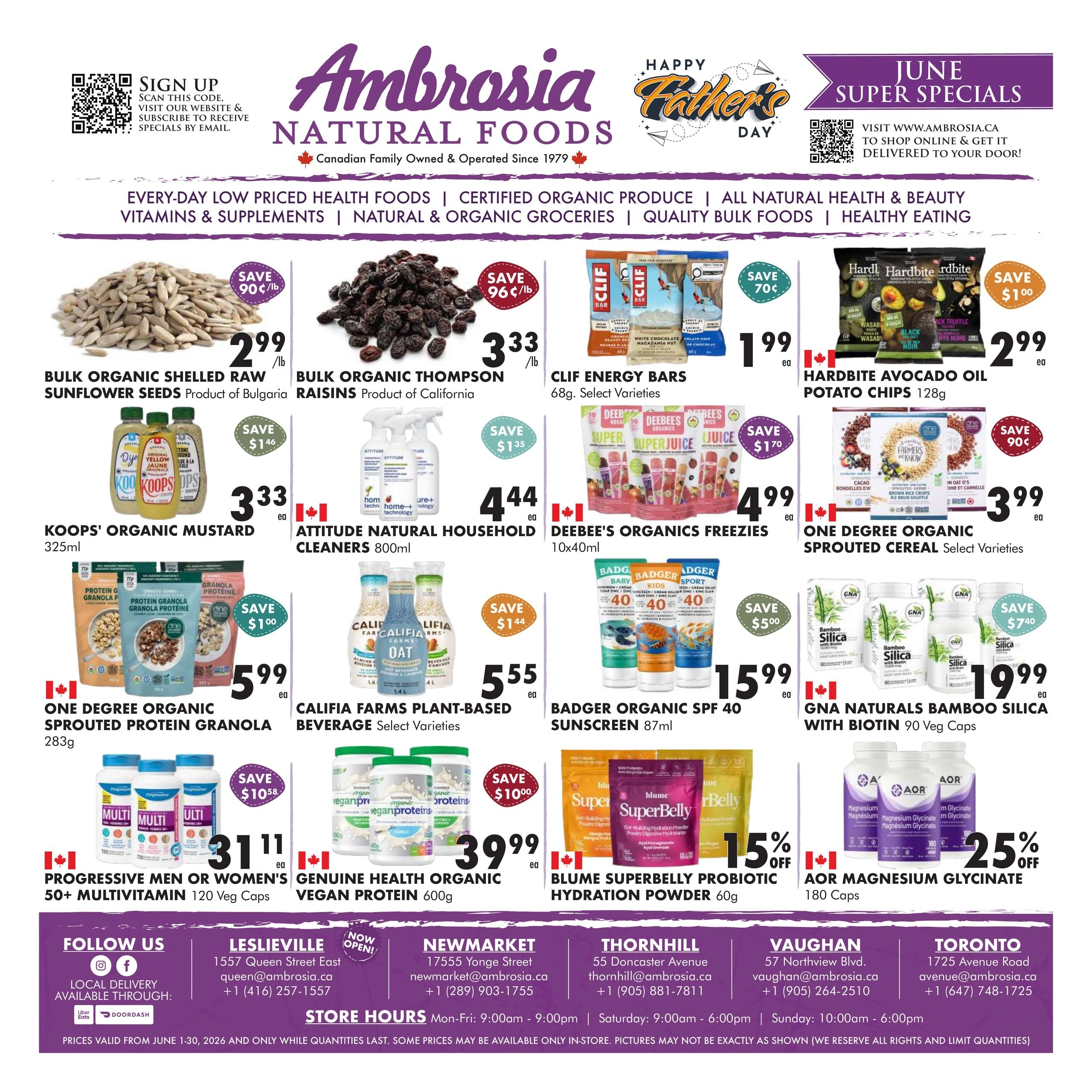 Ambrosia Natural Foods flyer page 1