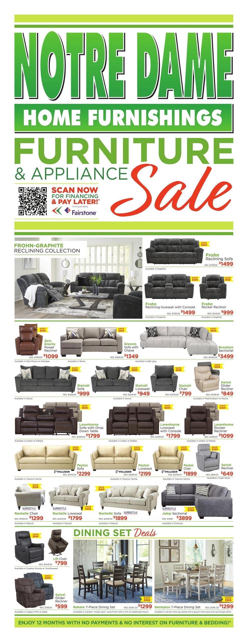 Notre Dame Home Furnishings flyer page 1