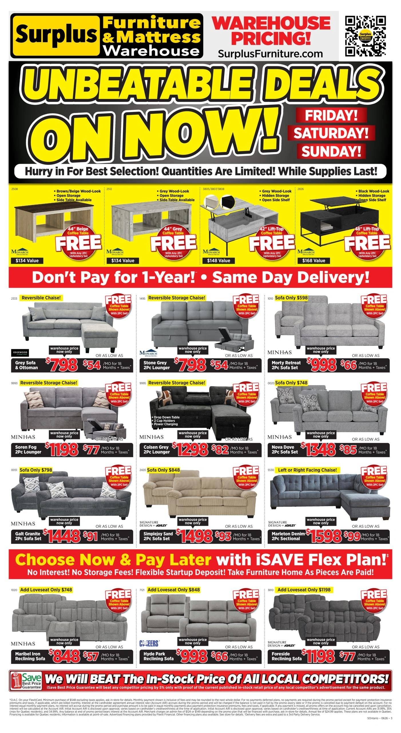 Surplus Furniture & Mattress Warehouse flyer page 1