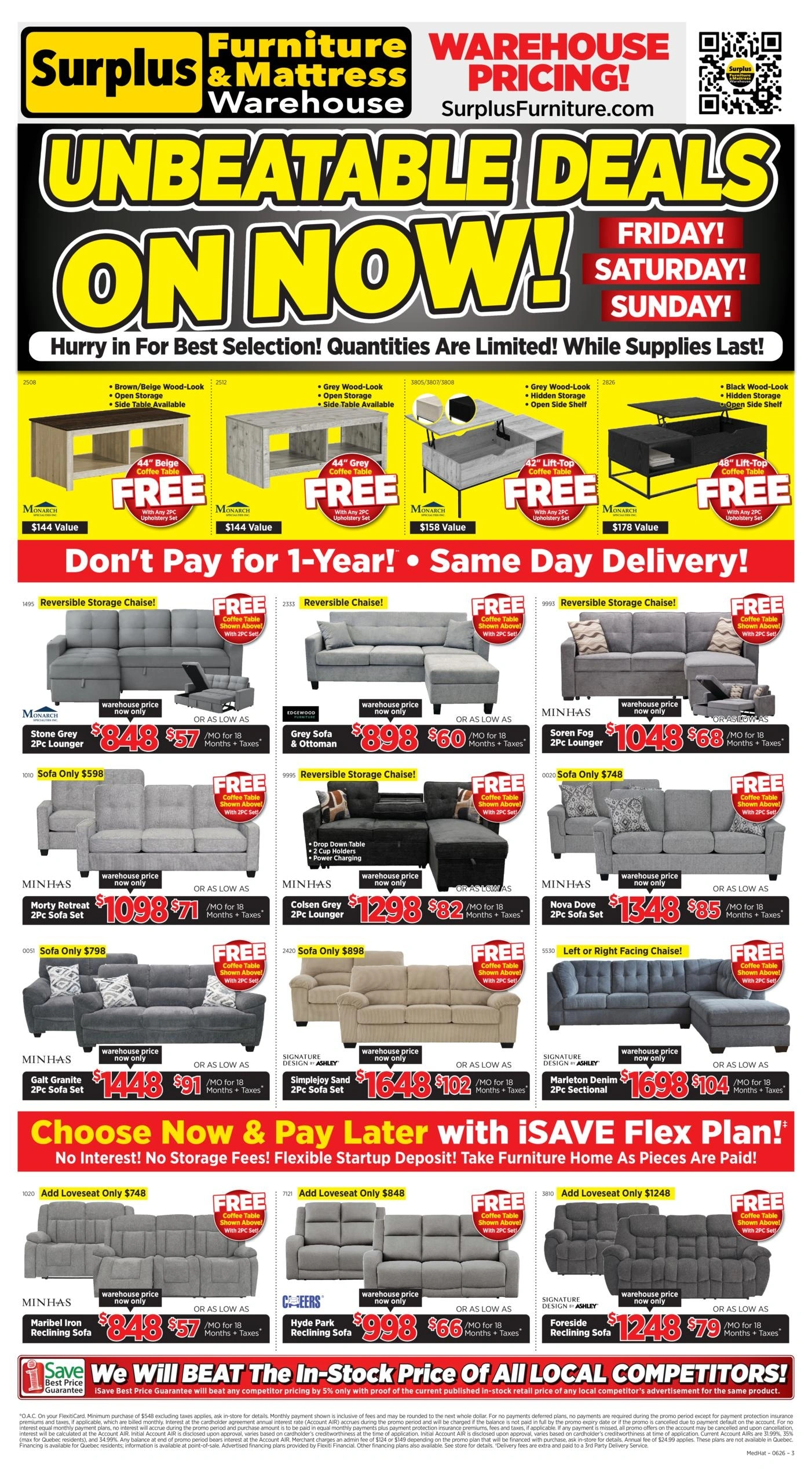 Surplus Furniture & Mattress Warehouse flyer page 1