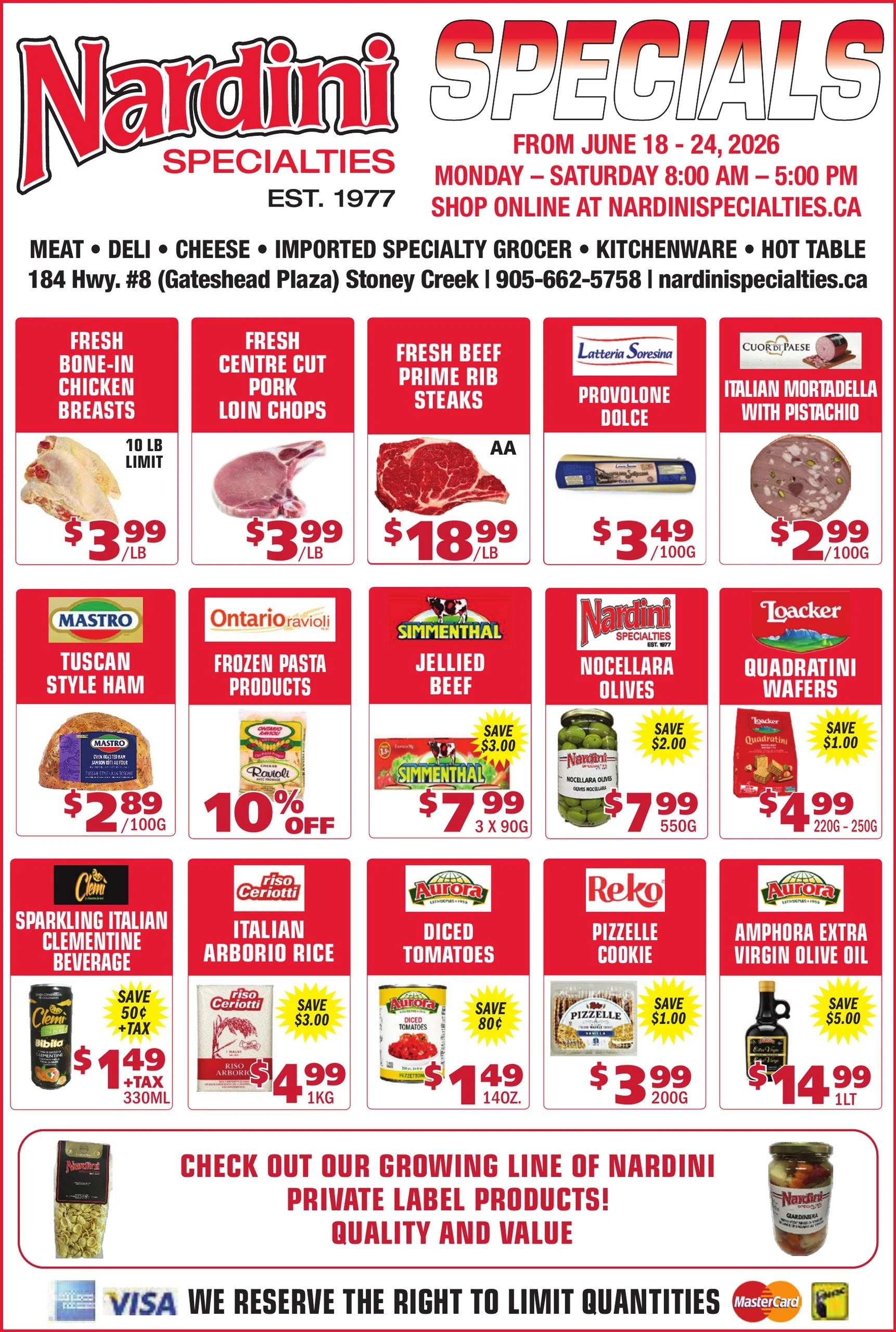 Nardini Specialties flyer page 1