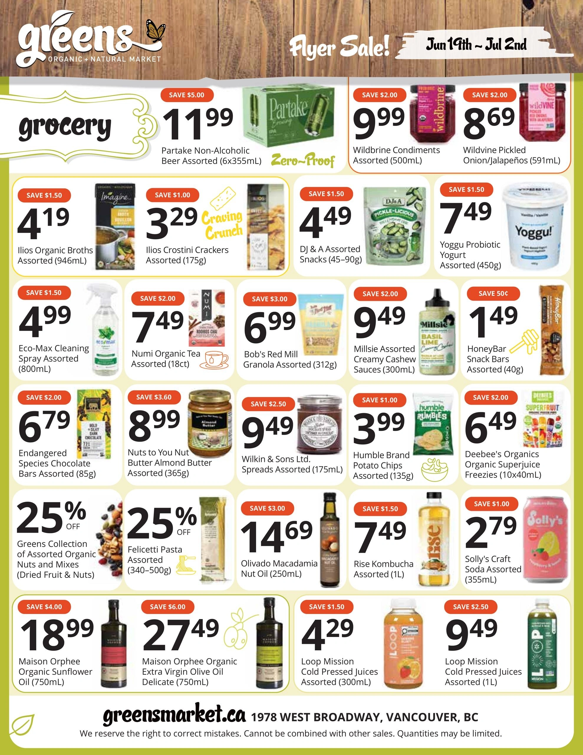 Greens Organic and Natural Market flyer page 1