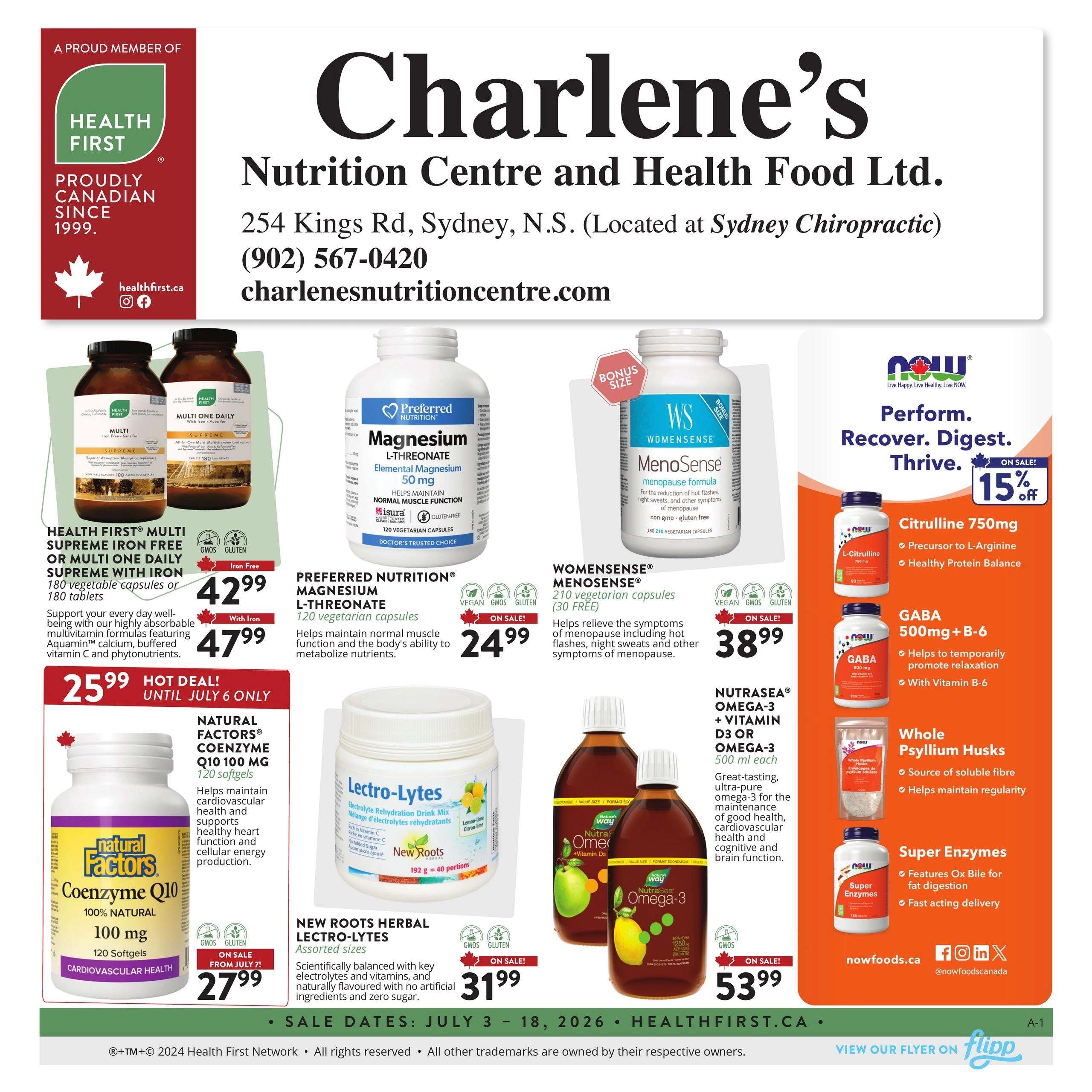 Charlene's Nutrition Centre flyer page 1