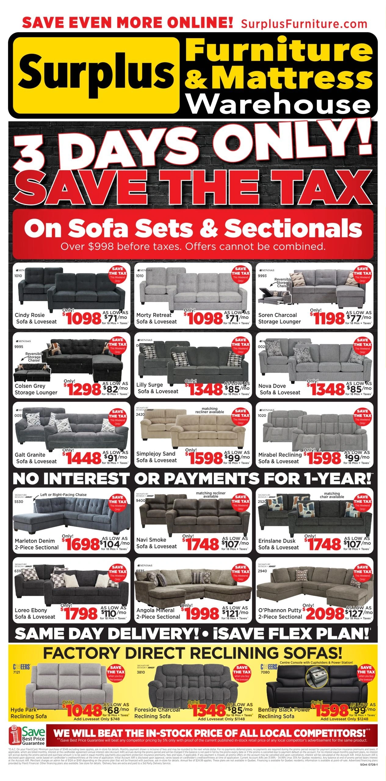 Surplus Furniture & Mattress Warehouse flyer page 1