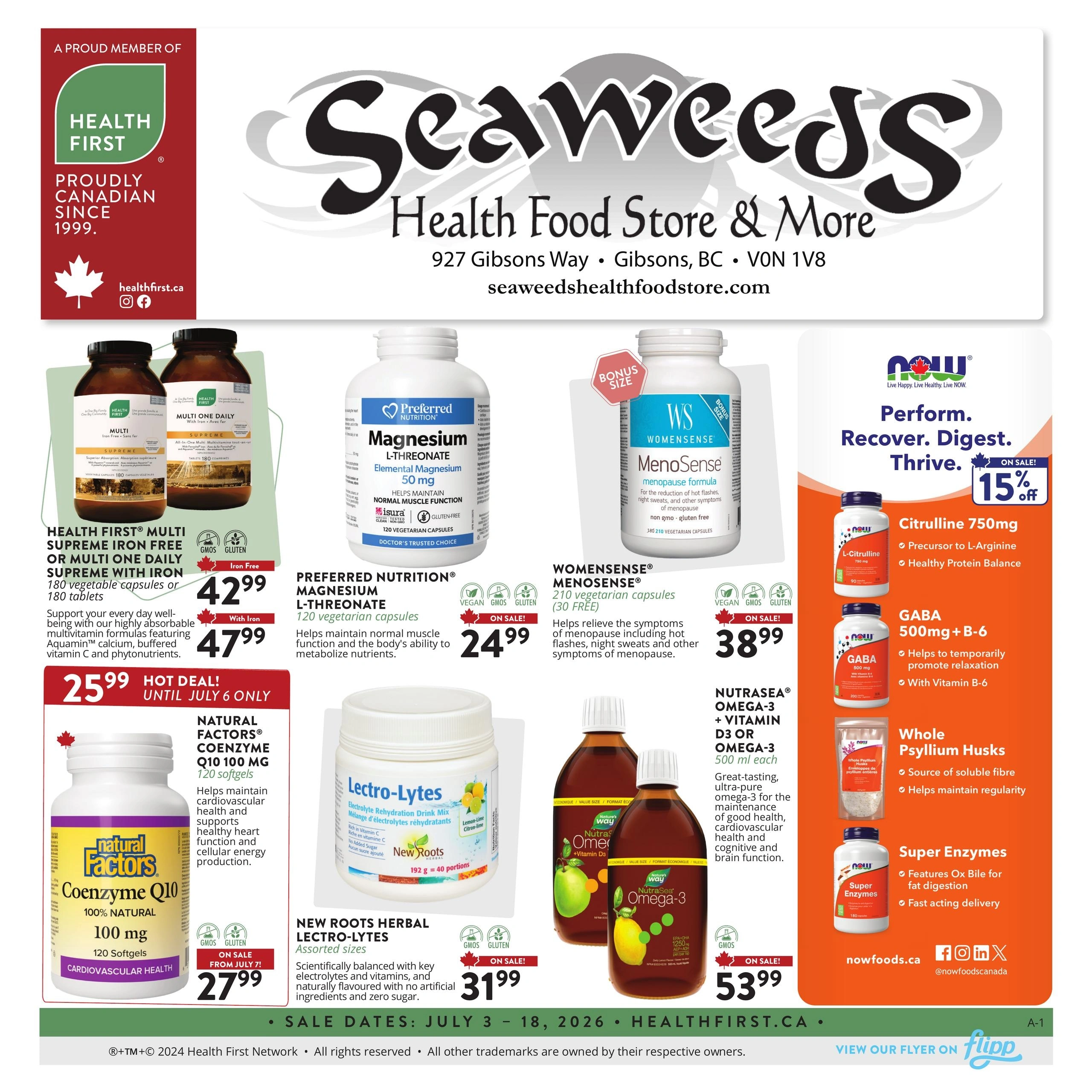 Seaweeds Health Food Store flyer page 1