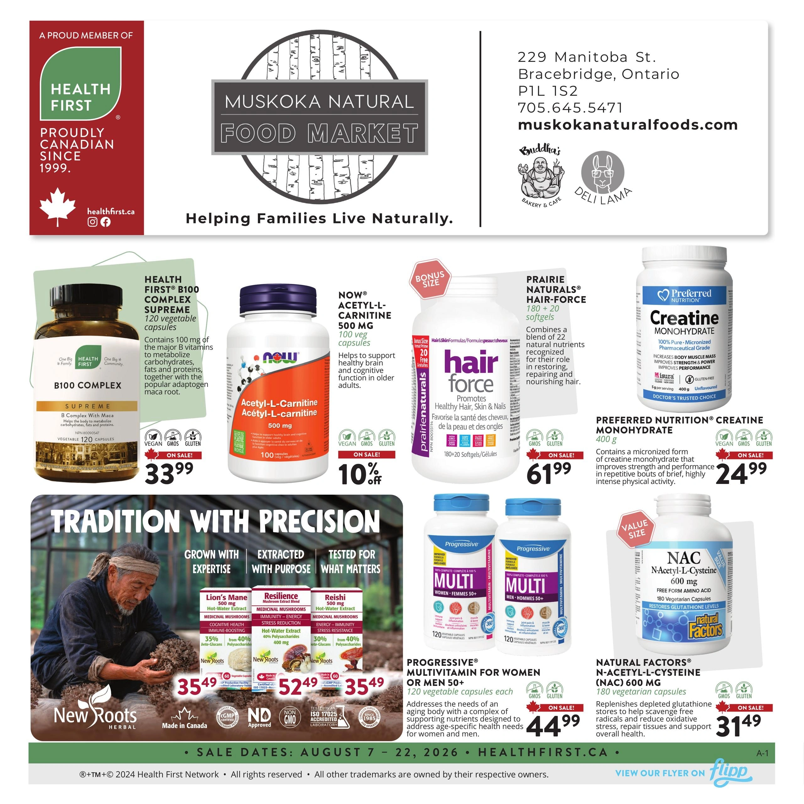 Muskoka Natural Food Market flyer page 1