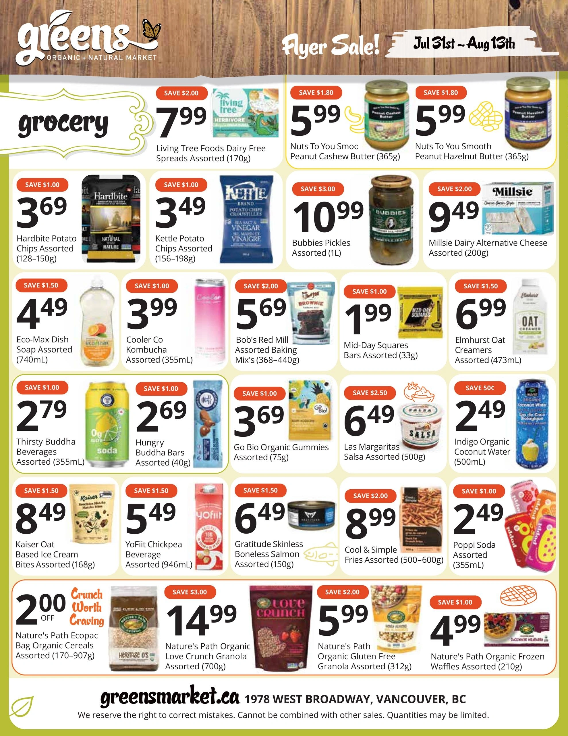 Greens Organic and Natural Market flyer page 1