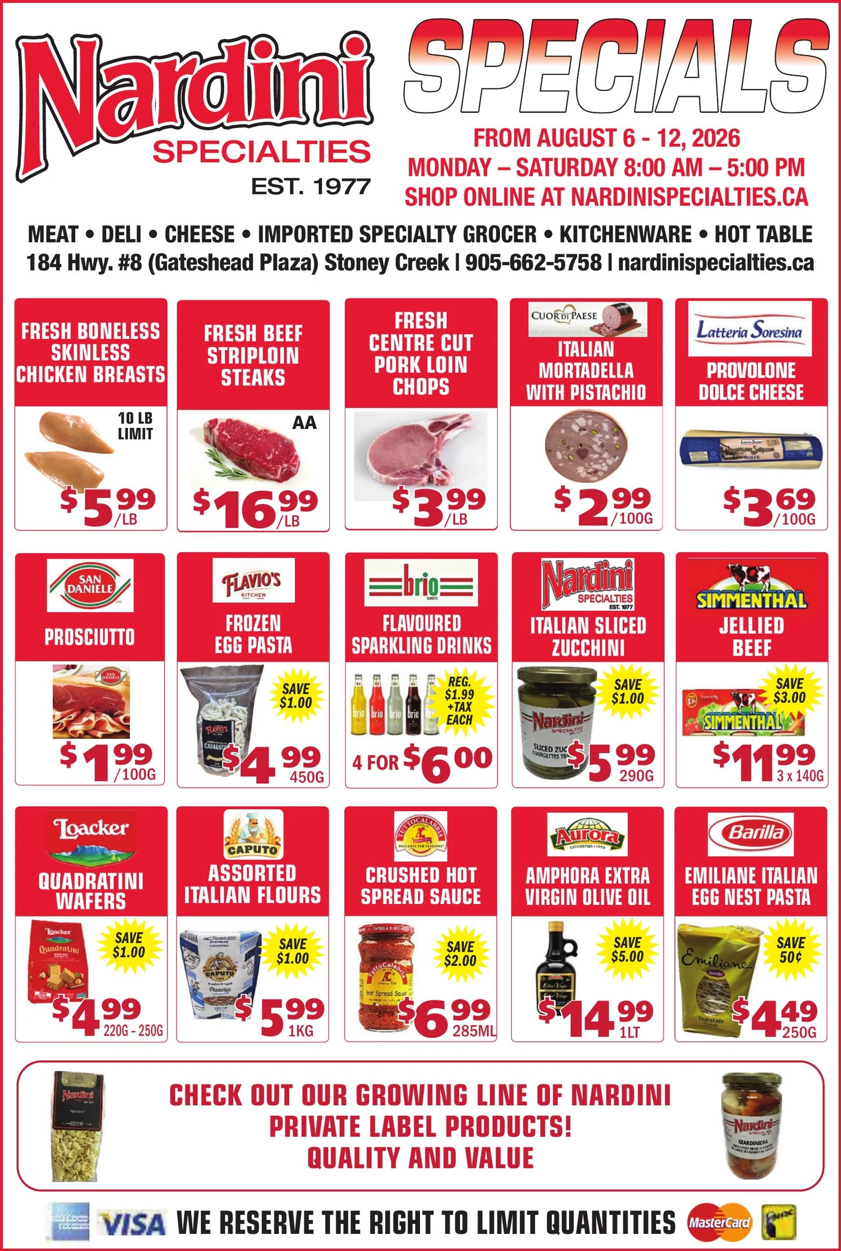 Nardini Specialties flyer page 1