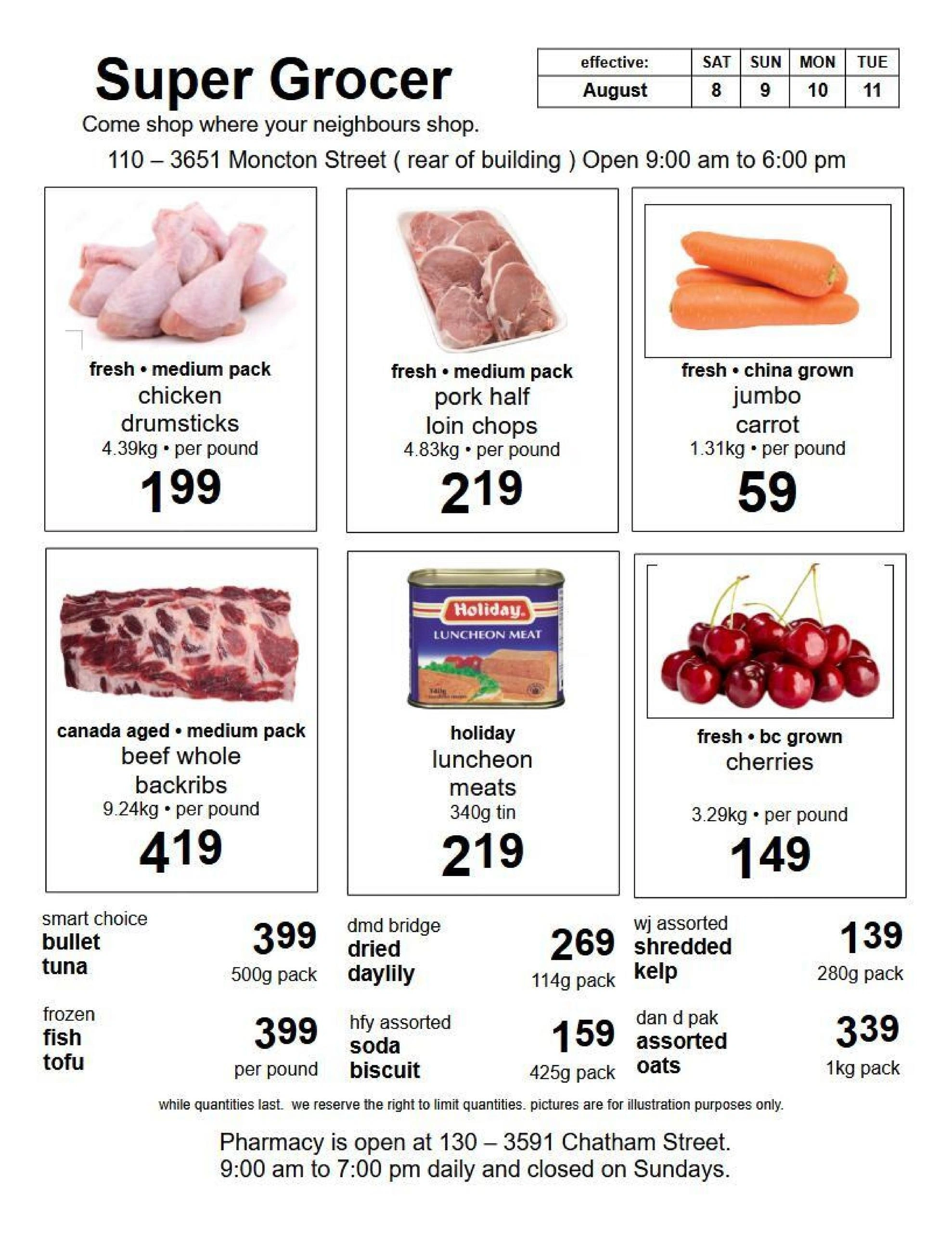 Super Grocer & Pharmacy flyer page 1